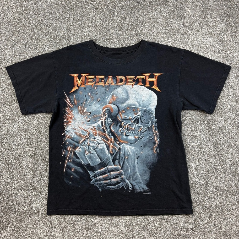 Y2K Megadeth Shirt Mens Medium Black Dynamite Metal Band Skeleton 2013 Concert
